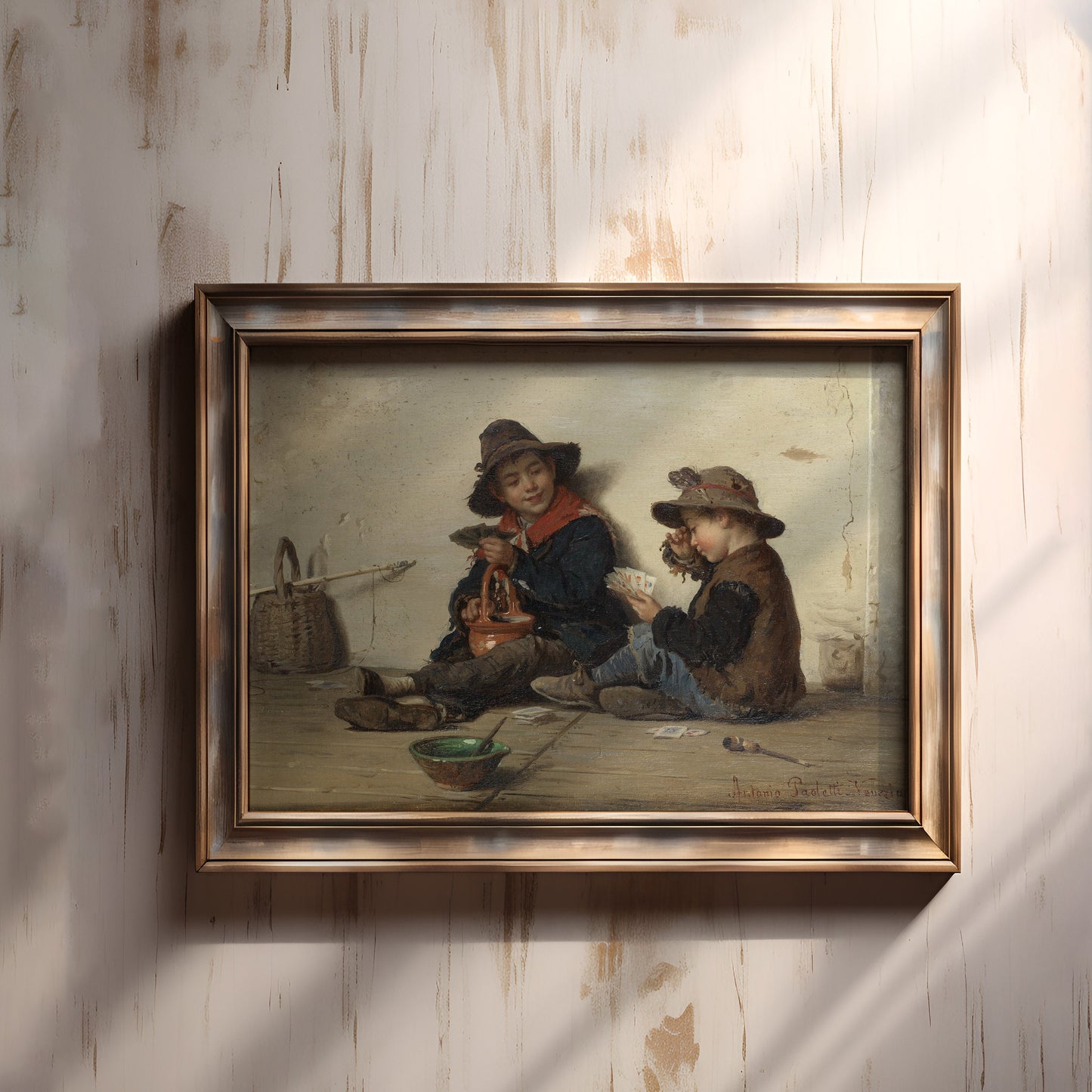 Antonio Paoletti - Bluff playing cards , 19th century original antique figure painting , vintage Printable art instant download , SKU 321AEP