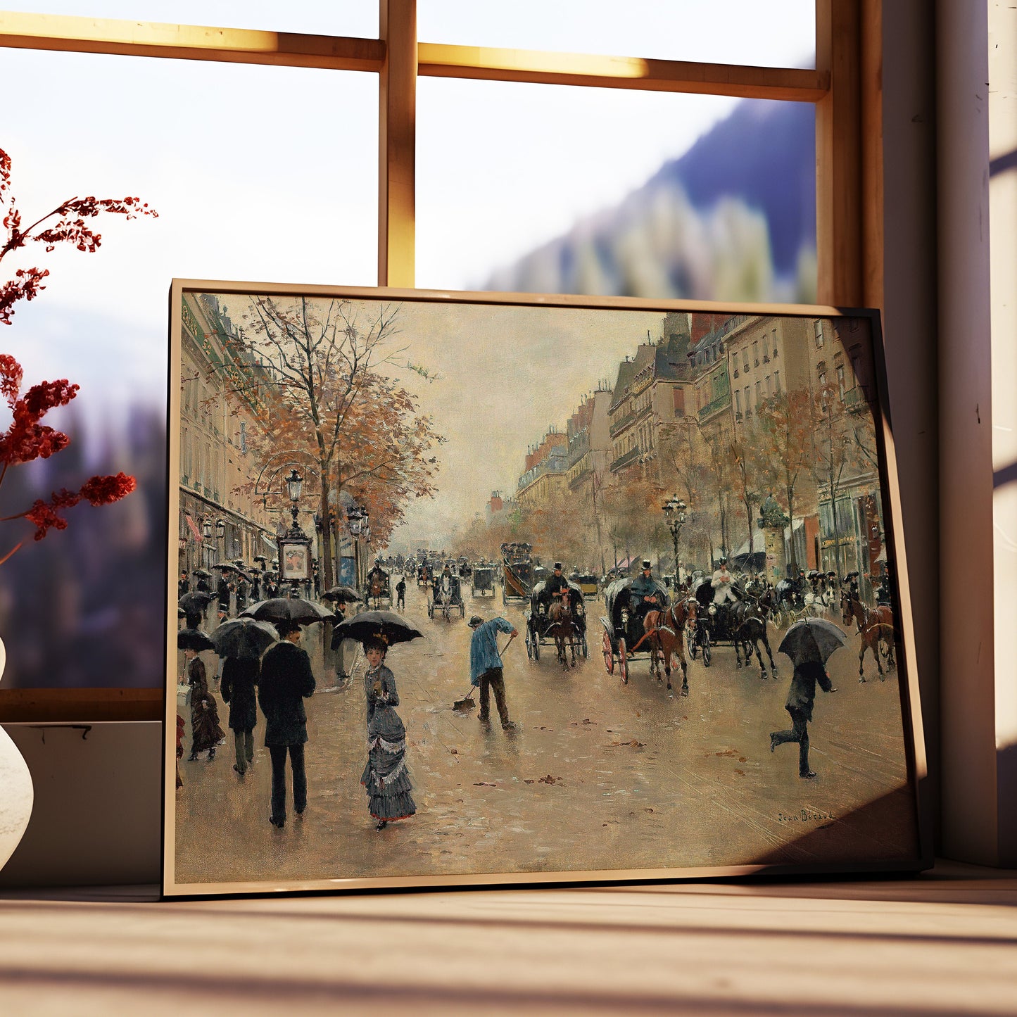 Jean Beraud - Autumn Boulevard in Paris, Original antique painting, vintage Printable art instant download, SKU 338JB