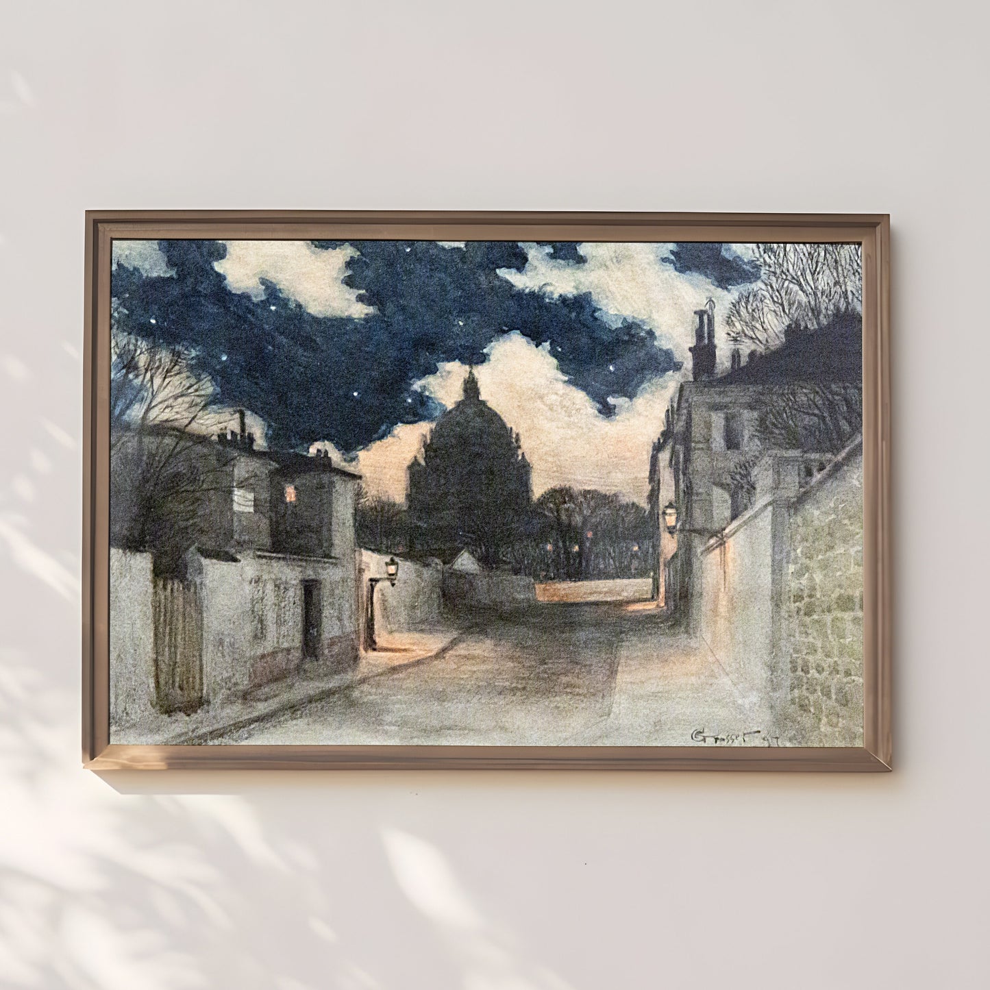 Eugene Grasset - Starry night in Montmartre Paris, Original antique painting, vintage Printable art instant download, SKU 350EG