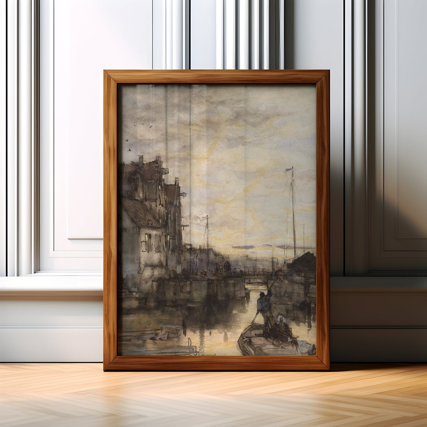 Jacob Maris - Cityscape at Night, Original vintage watercolour painting, Printable fine art instant download, SKU 362JM