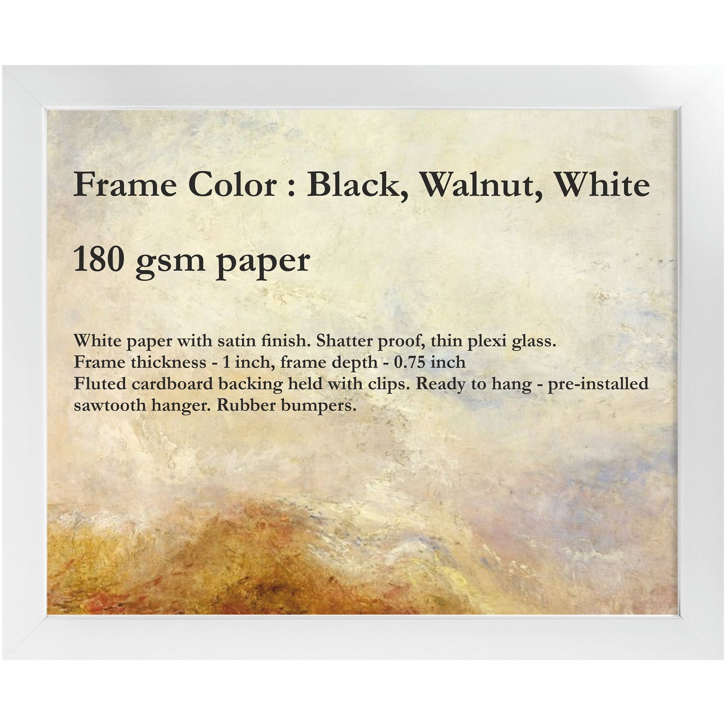 Printing on Demand. Paper in White, Black, and Walnut Frames