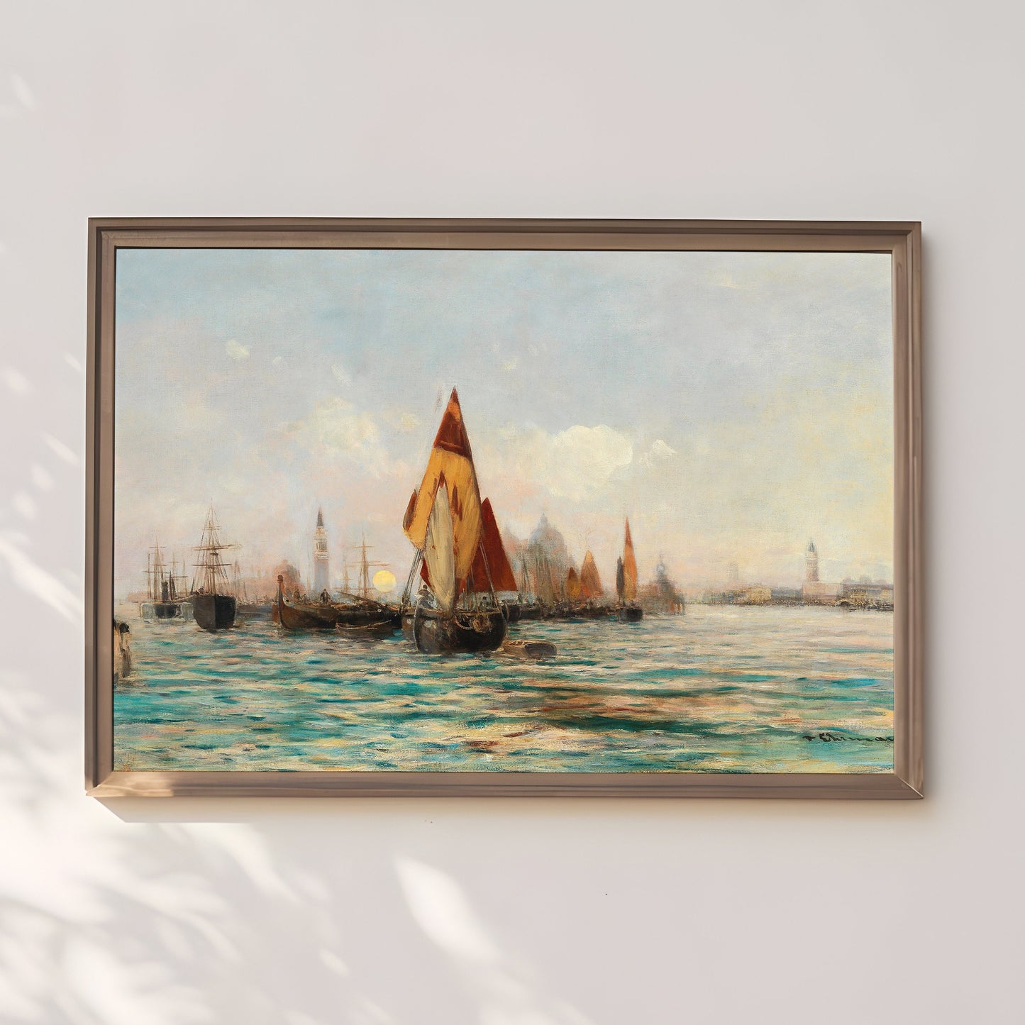 Ehrmanns - Fishing Boats , Seascape original antique oil painting vintage , Printable art instant download , SKU 378TvE