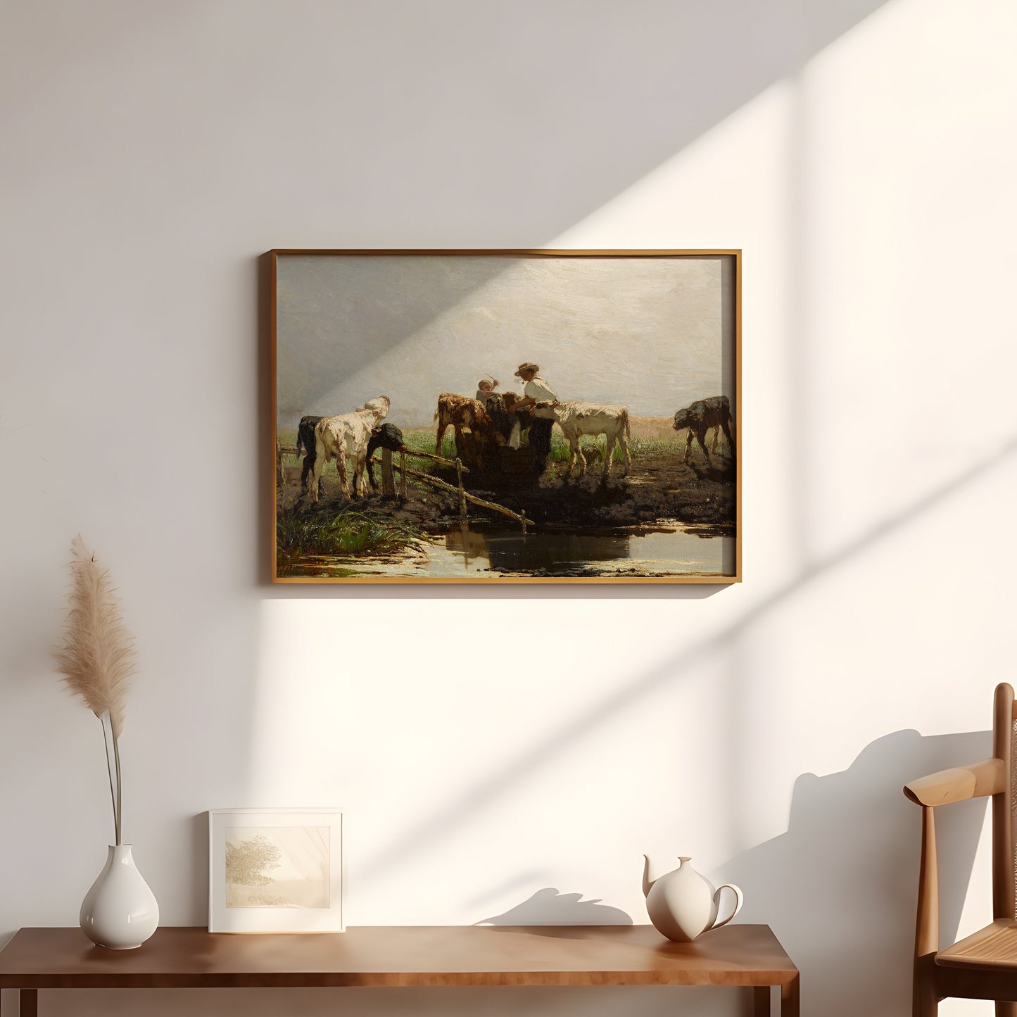 Rustic Landscape, Willem Maris - Calves at Trough, Original vintage painting, Printable fine art instant download, SKU 288WM