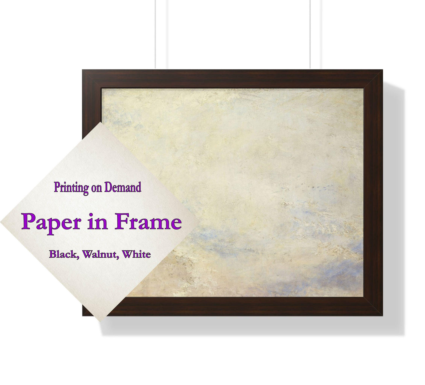 Printing on Demand. Paper in White, Black, and Walnut Frames