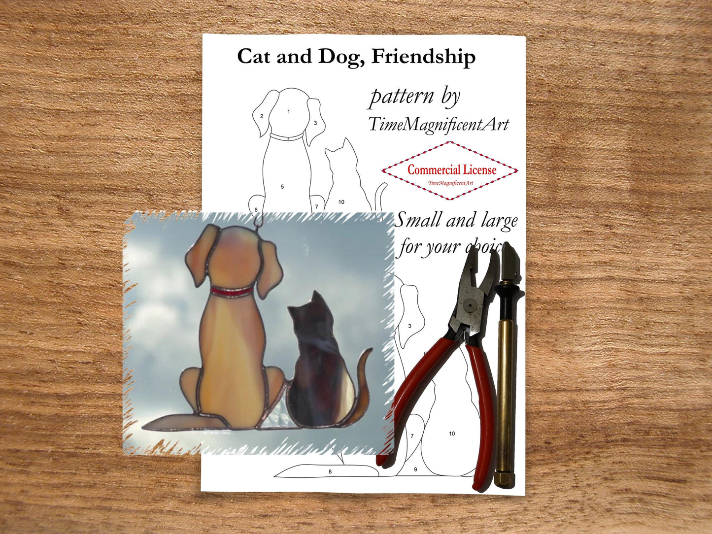 Stained Glass Pattern - Cat and Dog , Friendship , Digital PDF file download , Commercial license