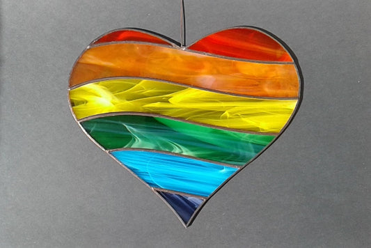 Rainbow Heart . Art stained glass window hanging Suncatcher , LGBTQ pride