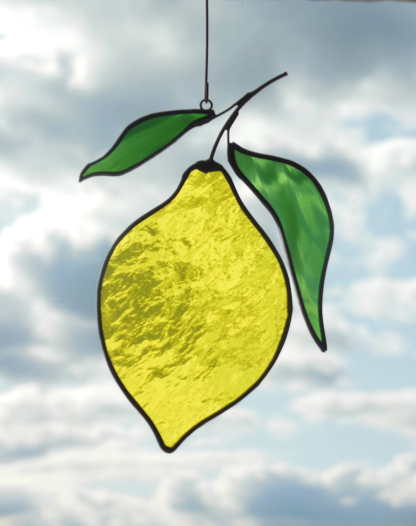 Lemon stained glass window hanging Suncatcher (texture RR) Fruit Kitchen Decor