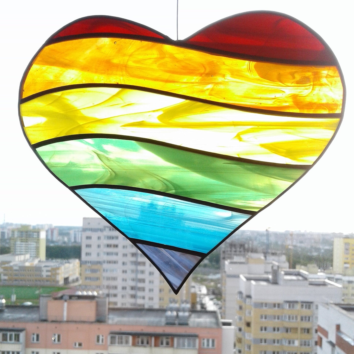 Rainbow Heart . Art stained glass window hanging Suncatcher , LGBTQ pride