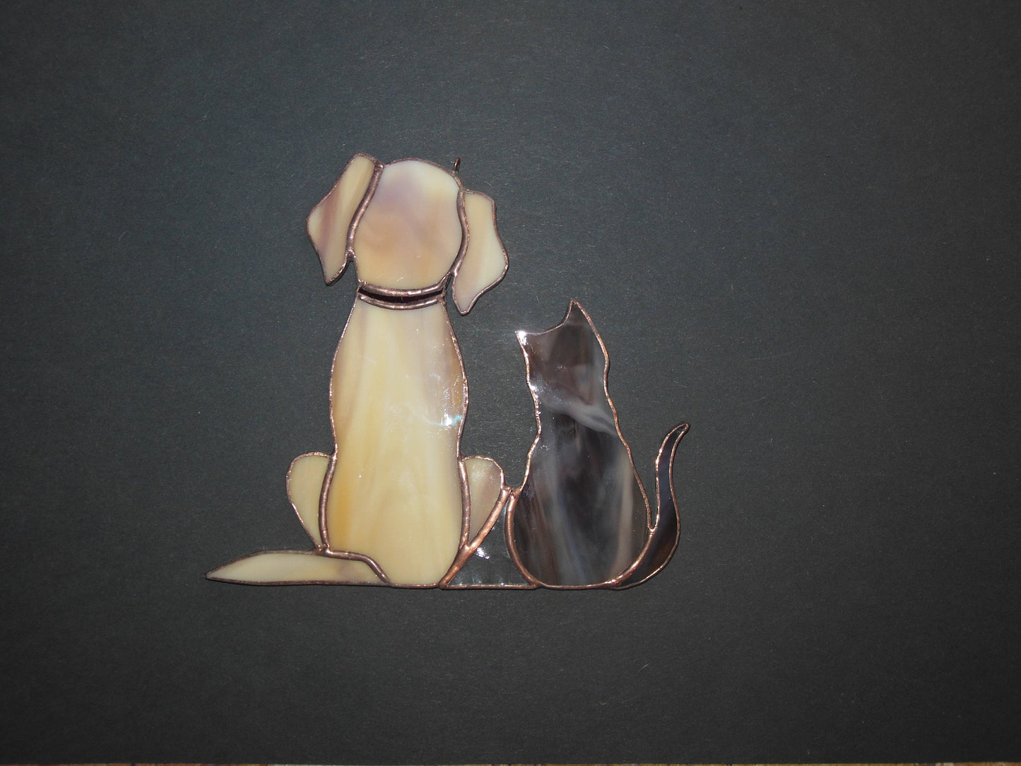 Dog and Cat , Retriever Labrador , Art stained glass hanging . Gift animal lover , pet loss memorial , Golden , black , white , gray , beige
