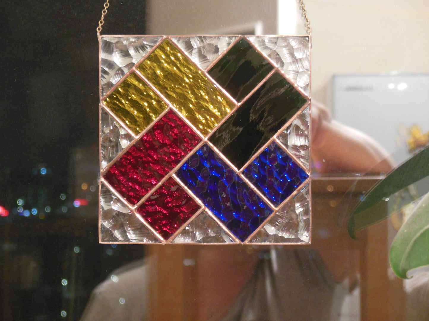 Art Stained Glass window hanging Panel " Card Stunt " Suncatcher Square