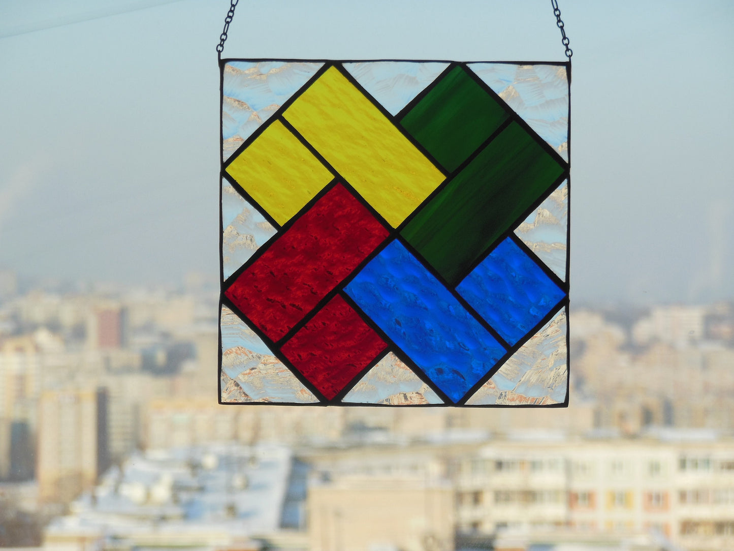 Art Stained Glass window hanging Panel " Card Stunt " Suncatcher Square