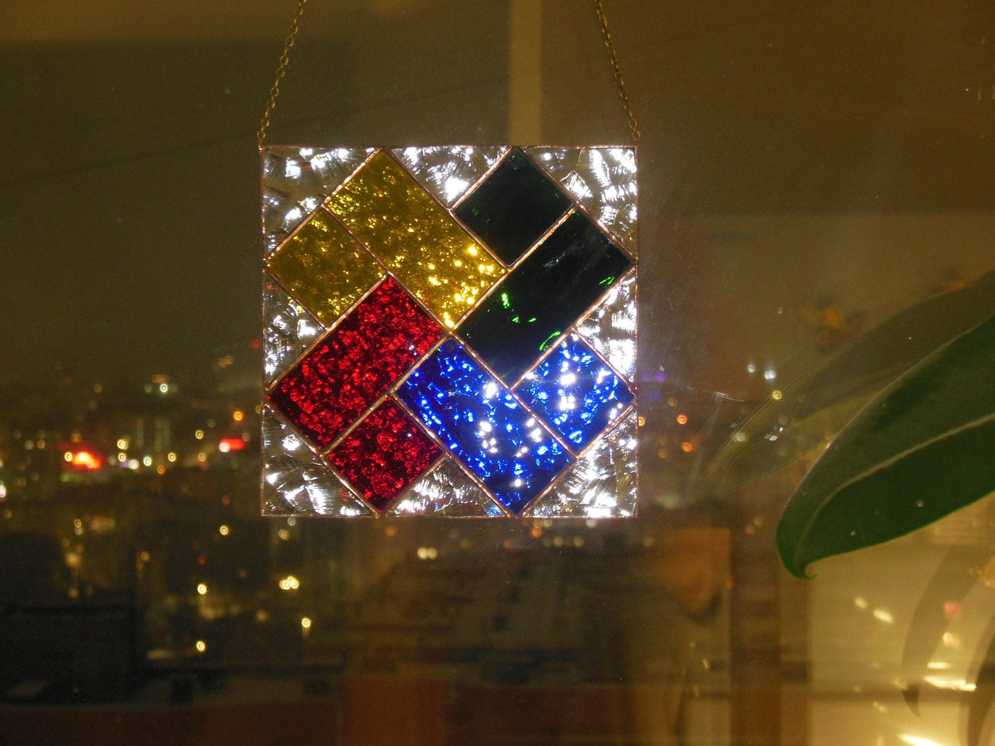 Art Stained Glass window hanging Panel " Card Stunt " Suncatcher Square