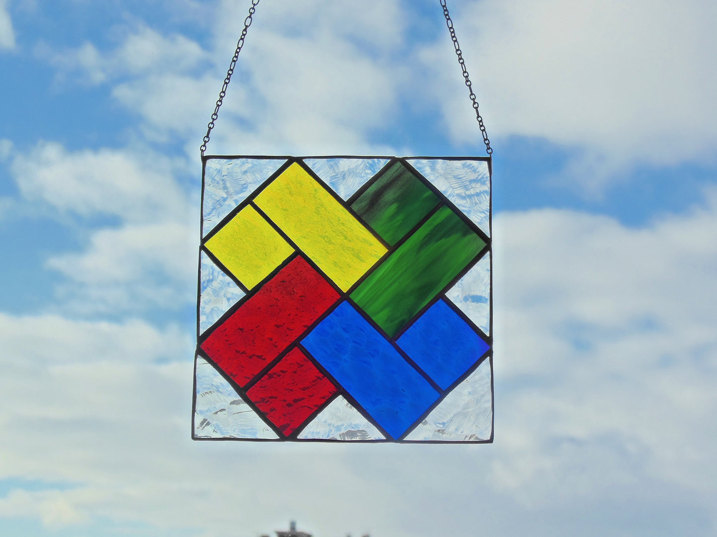 Art Stained Glass window hanging Panel " Card Stunt " Suncatcher Square