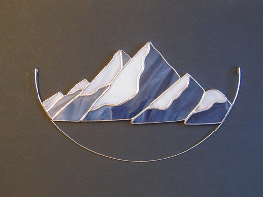 Mountains . Art Stained Glass window hanging Panel Suncatcher , garden outdoor decor