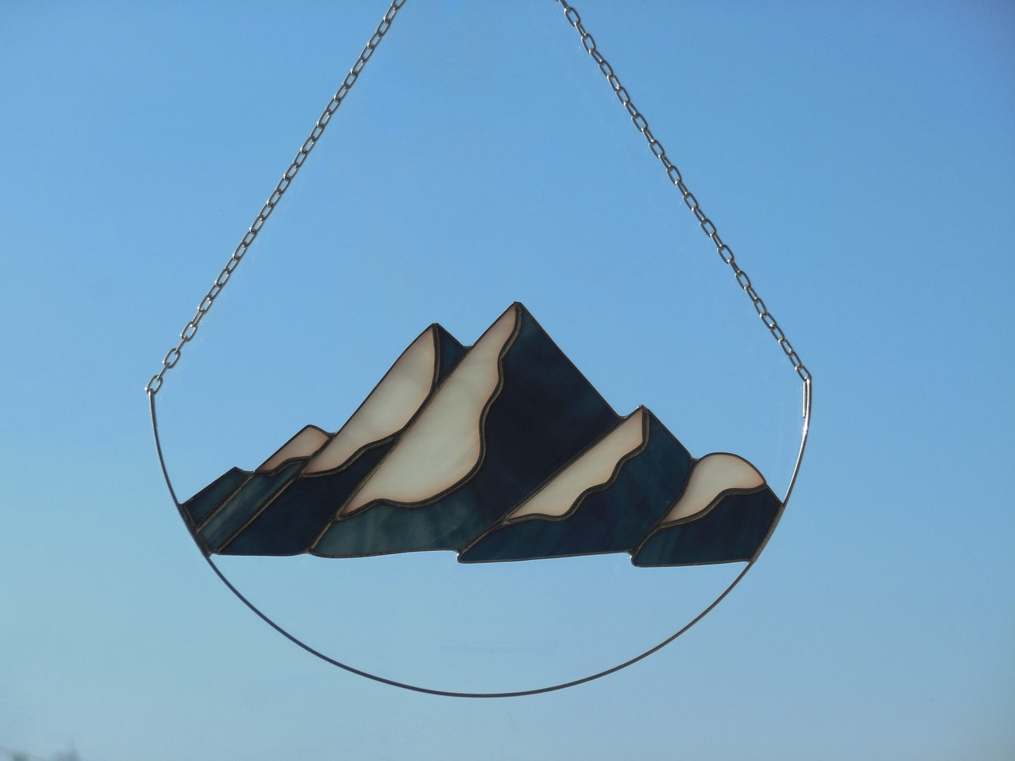 Mountains . Art Stained Glass window hanging Panel Suncatcher , garden outdoor decor