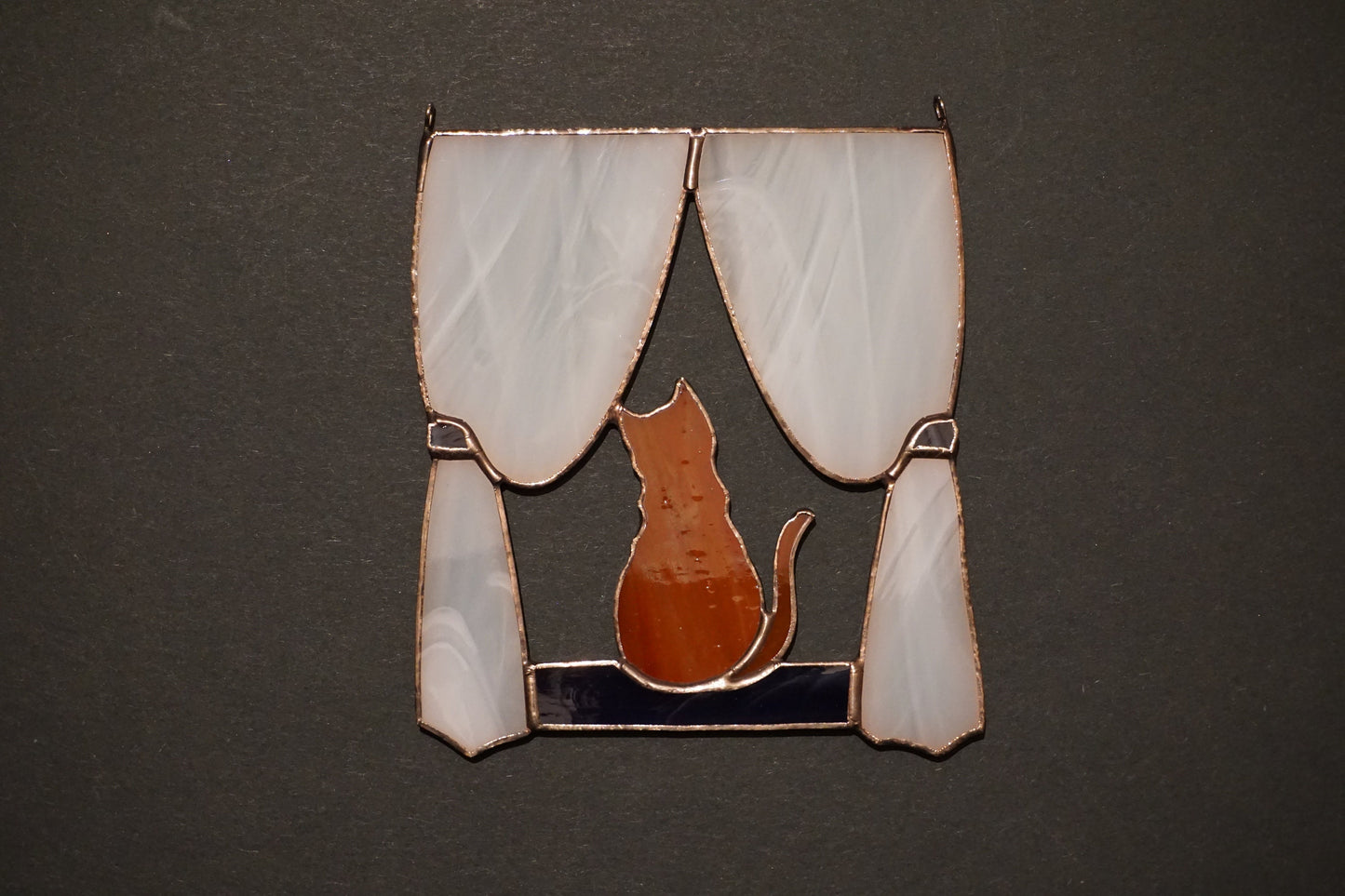 Orange Cat in the Window Stained glass window hanging Suncatcher . Gift for animal lover , pet loss memorial . ginger
