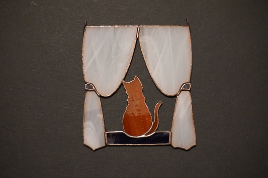 Orange Cat in the Window Stained glass window hanging Suncatcher . Gift for animal lover , pet loss memorial . ginger
