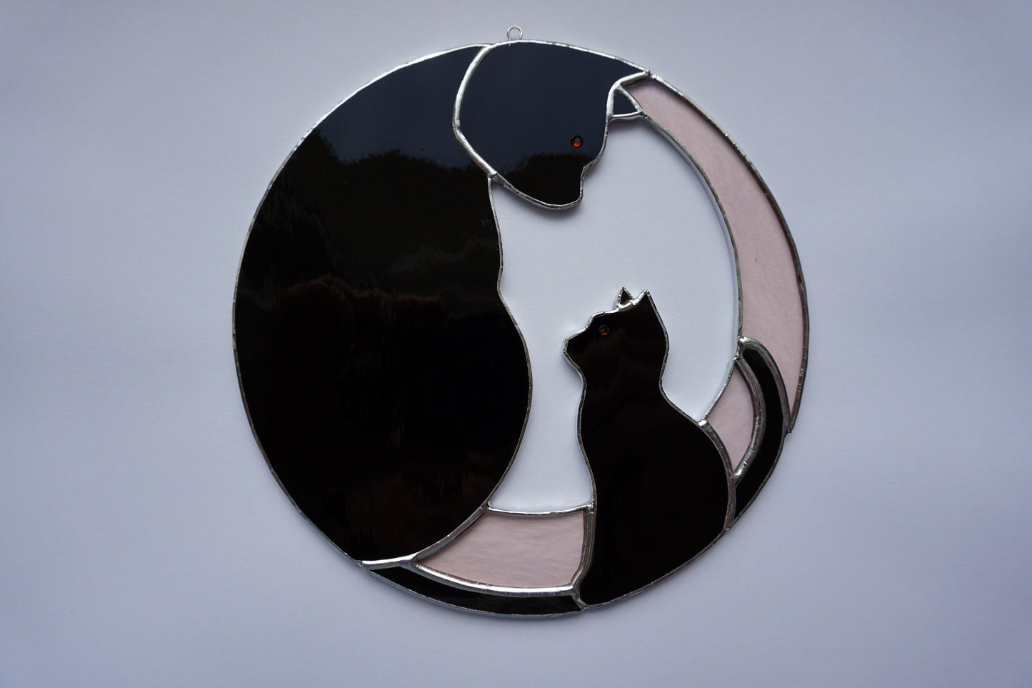 Black Cat with Kitten . Art stained glass window hanging Suncatcher . Gift for animal lover , pet loss memorial