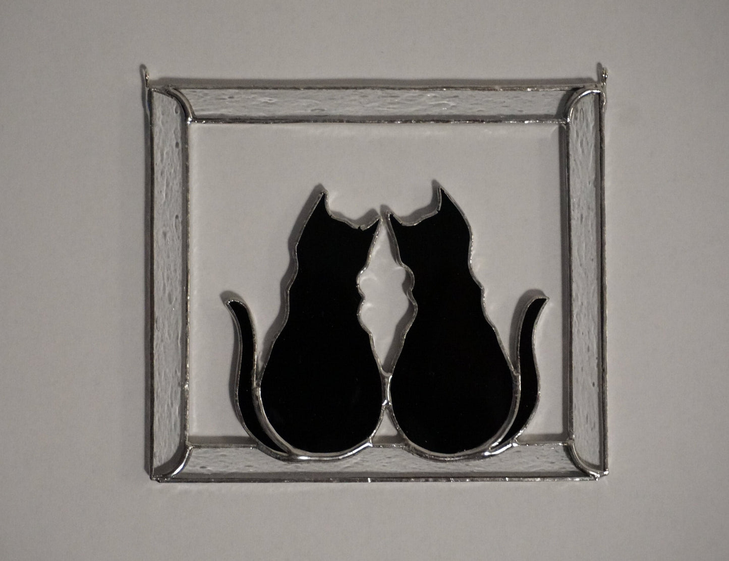 Black Cat in Frame Stained glass window hanging Suncatcher . Gift for animal lover, pet loss memorial .