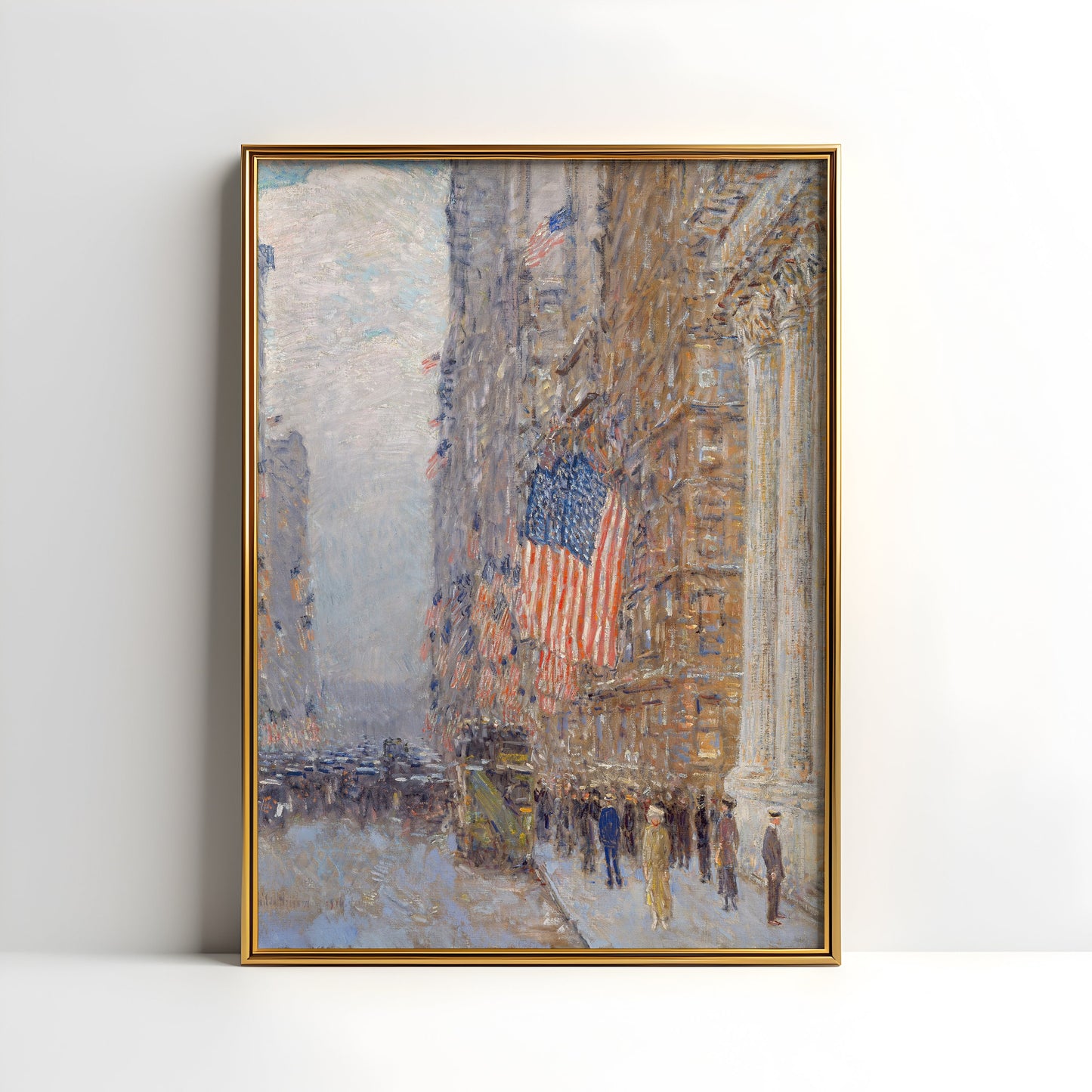 Impressionism, Childe Hassam, Flags on Waldorf, original antique painting, oil, vintage, Printable art instant download, SKU  K-CH51