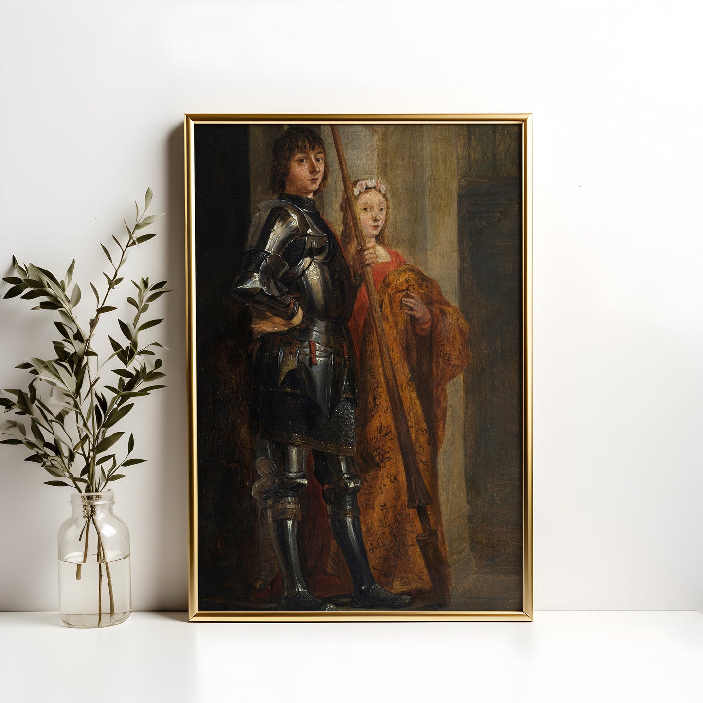 Dutch painting David Teniers - Saints George and Cecilia , original antique figure painting , Printable art instant download , SKU K-DTY54