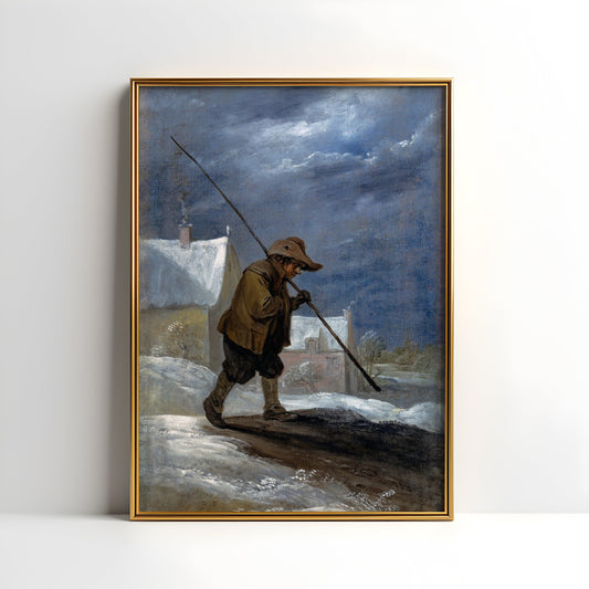 Dutch painting David Teniers - Chimney Sweeper , Winter original antique figure art , oil vintage Printable instant download , SKU K-DTY55