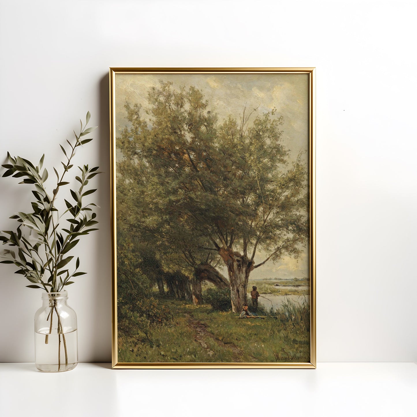 Dutch Rustic landscape, Jan Willem van Borselen, original antique painting, oil, vintage, Printable art instant download, SKU  K-JWB57