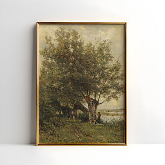 Dutch Rustic landscape, Jan Willem van Borselen, original antique painting, oil, vintage, Printable art instant download, SKU  K-JWB57