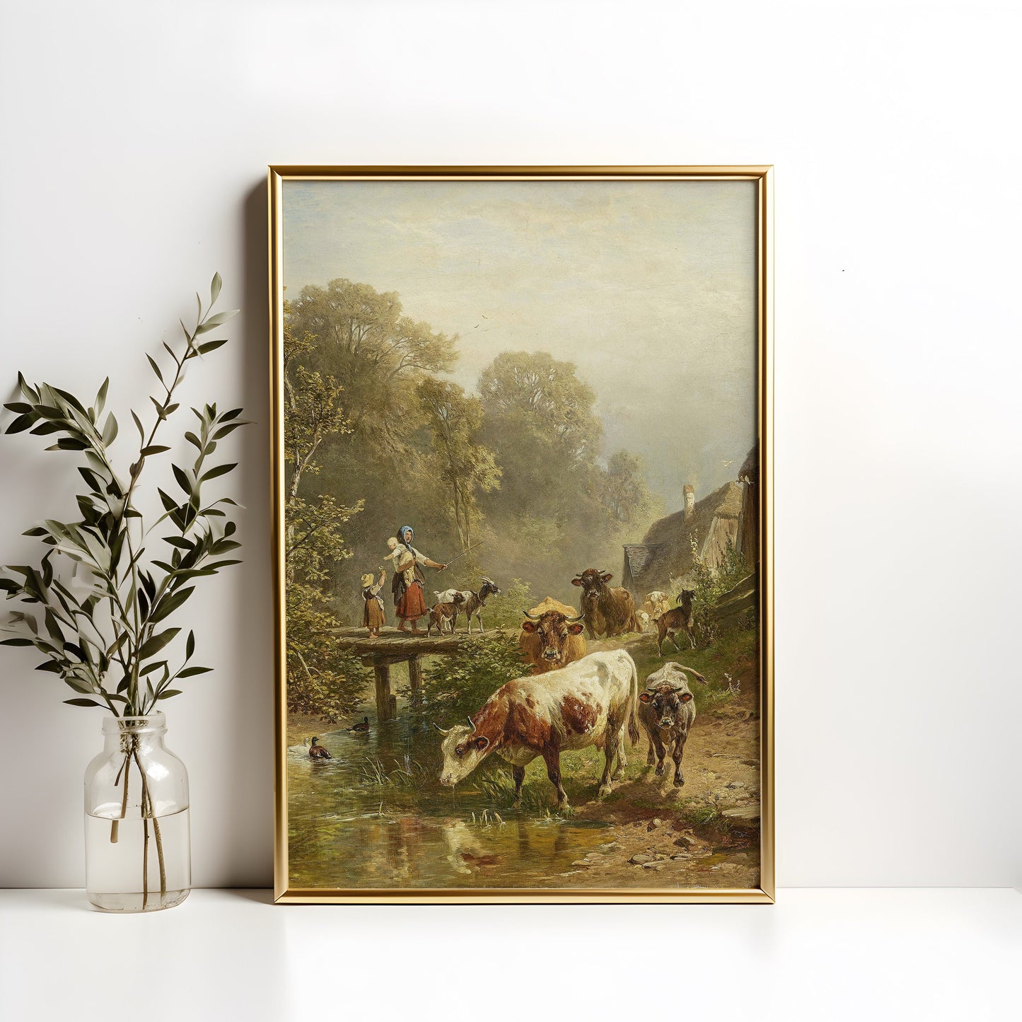 Rustic Landscape Country, Friedrich Voltz, original antique painting, oil, vintage, Printable art instant download, SKU  K-FV61