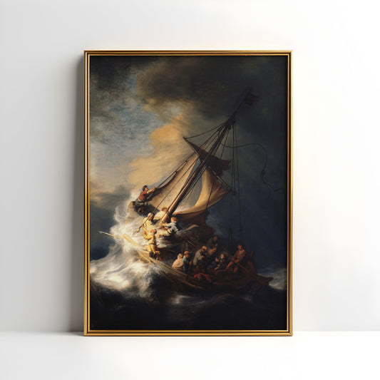 Dutch painter Rembrandt - Christ in Storm on Sea, original antique painting oil vintage, Printable art instant download,  SKU  K-RR64