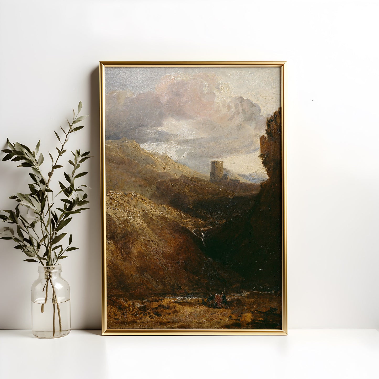 William Turner, Dolbadarn Castle, Mountains, original antique painting, oil, vintage, Printable art instant download, SKU  K-WT71