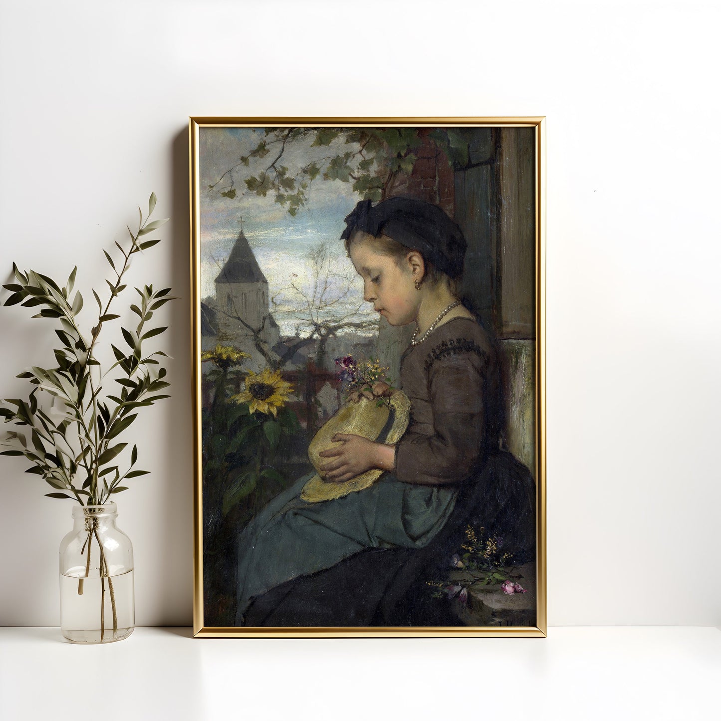 Girl Seated Outside House - Jacob Maris , original antique figure painting , oil vintage Printable art instant download , SKU K-JHM73