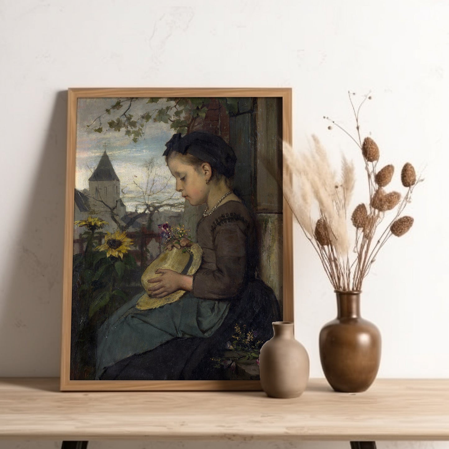 Girl Seated Outside House - Jacob Maris , original antique figure painting , oil vintage Printable art instant download , SKU K-JHM73