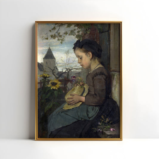 Girl Seated Outside House - Jacob Maris , original antique figure painting , oil vintage Printable art instant download , SKU K-JHM73