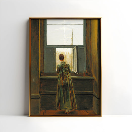 Caspar David Friedrich - Woman at Window , oil original antique figure painting , vintage Printable art instant download , SKU K-CDF78