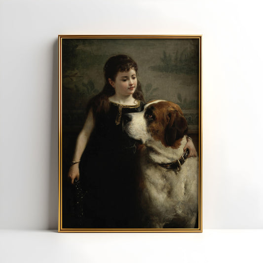 Girl with St. Bernard Dog , Otto Eerelman - Best friends , original antique figure painting , Printable art instant download , SKU  K-OF80