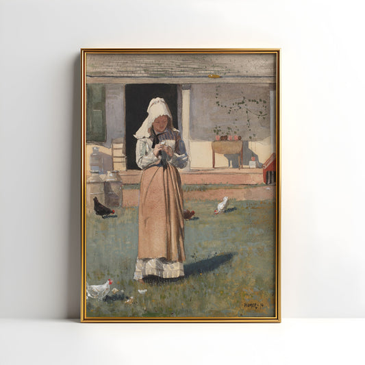 Winslow Homer - Girl with Chicken , original antique figure painting , watercolour vintage Printable artinstant download , SKU K-WH82