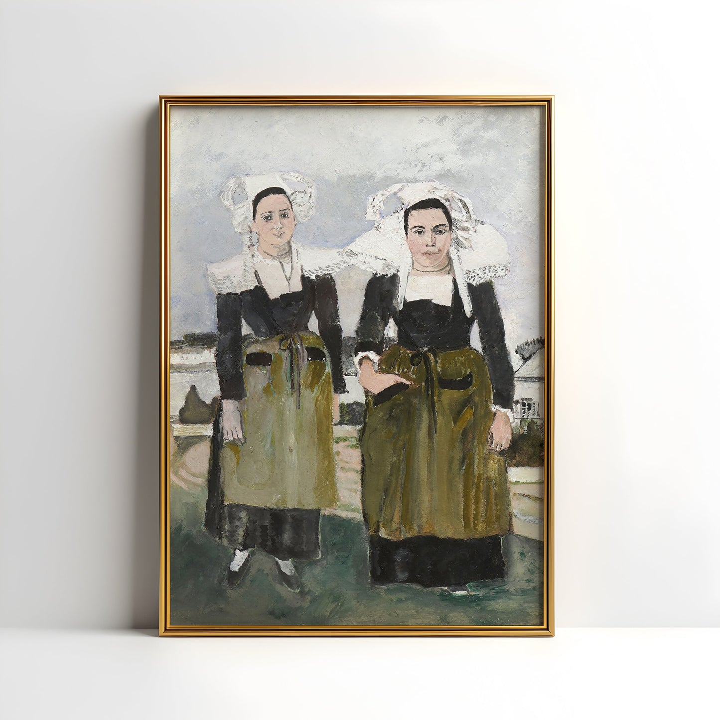 Portrait Two Bretonnes - Max Jacob , oil original antique figure painting , vintage Printable art instant download , SKU K-MJ94