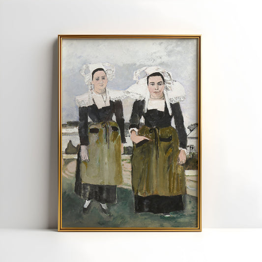 Portrait Two Bretonnes - Max Jacob , oil original antique figure painting , vintage Printable art instant download , SKU K-MJ94