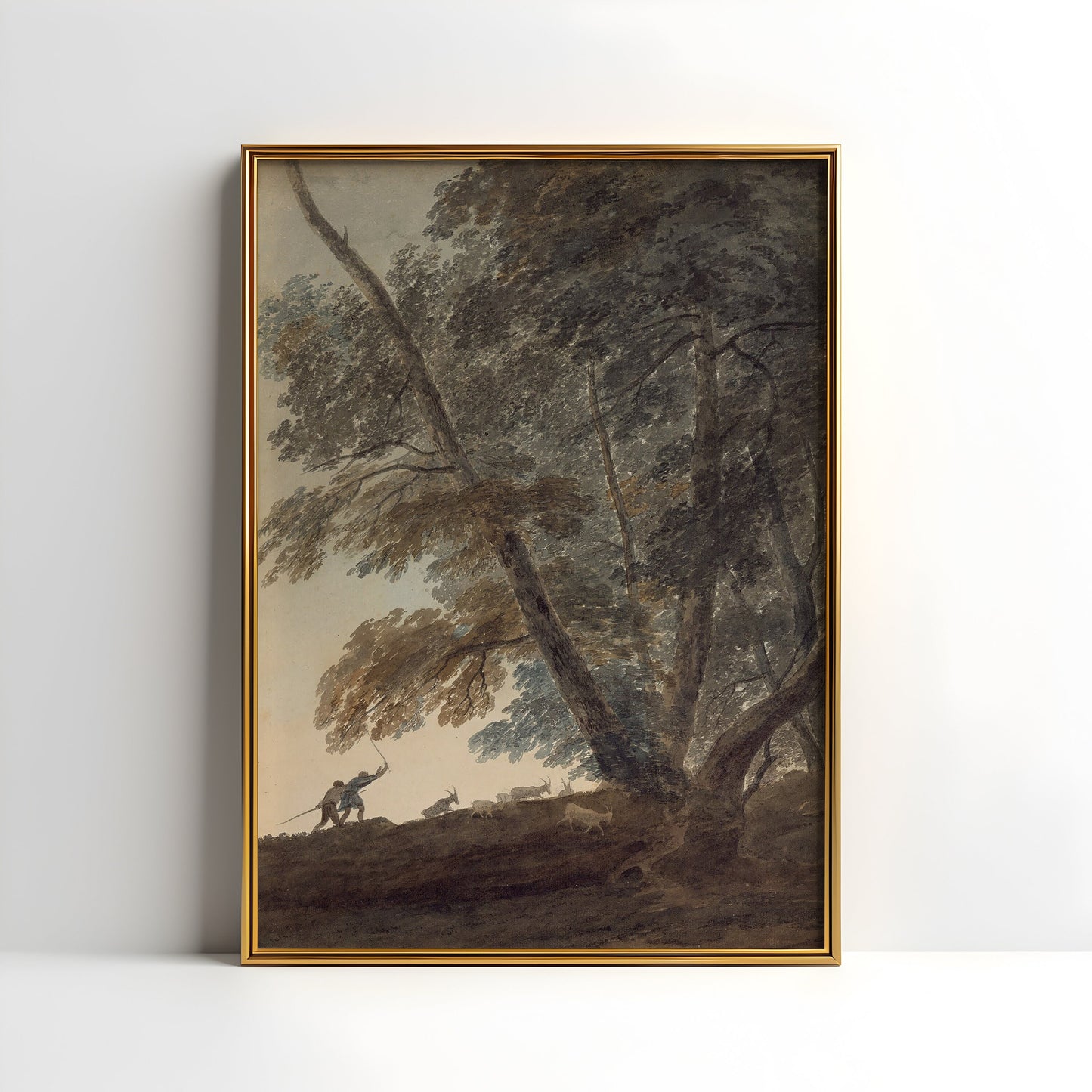 John Robert Cozens - The goatherd, original antique painting, watercolour, vintage, Printable art instant download, SKU  K- RC106