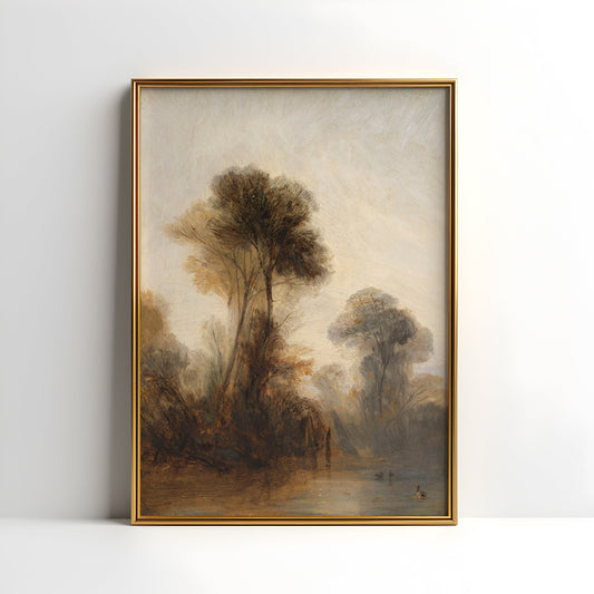 Landscape, River Seine - Richard Parkes Bonington, original antique painting oil, vintage, Printable art instant download, SKU  K-RPB113