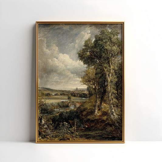 Rustic landscape, John Constable, Vale of Dedham, original antique painting, oil, vintage, Printable art instant download, SKU  K-JC115