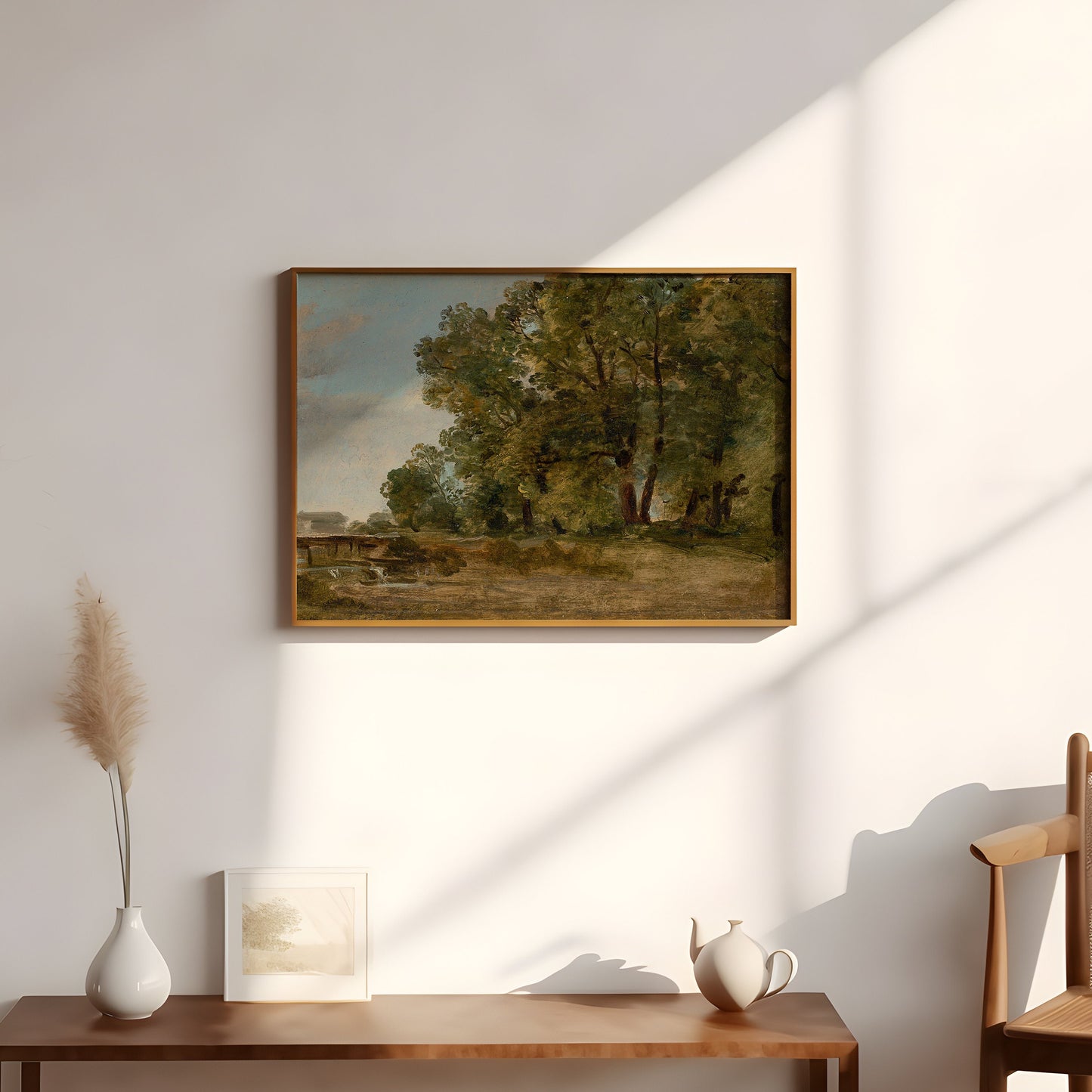 Johann Georg von Dillis - Prater Island in Munich, oil original antique painting, vintage, Printable art instant download, SKU  139-JGD