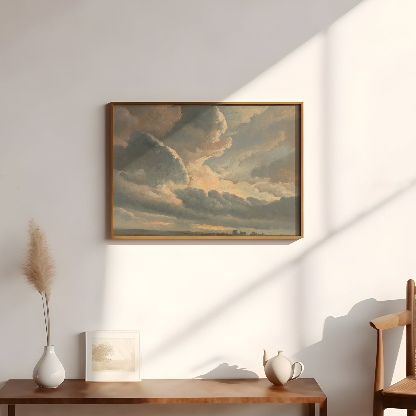 Simon Denis - Clouds with a Sunset near Rome, original antique painting, oil, vintage, Printable art instant download, SKU  143-SACD