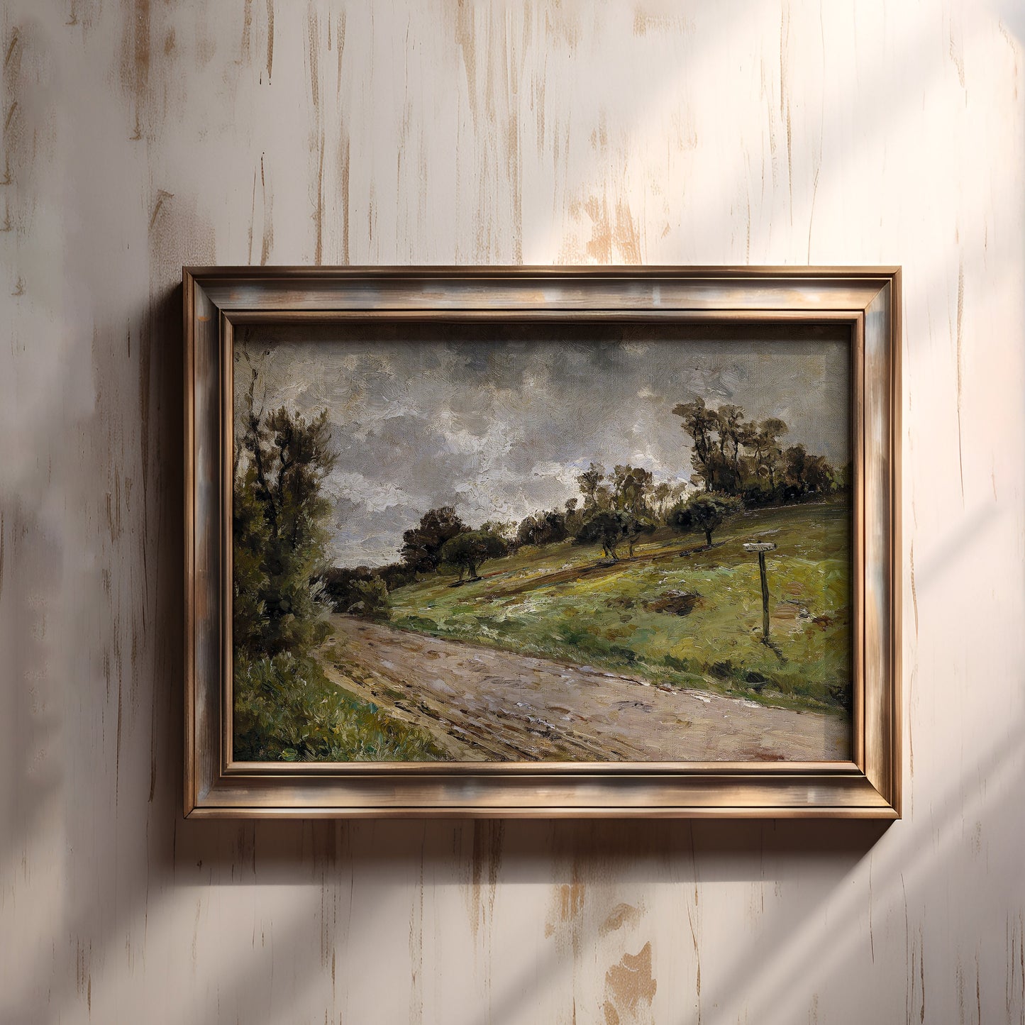 Rustic Landscape,  - Country Road, original antique painting, oil, vintage, Printable art instant download, SKU  144-CH