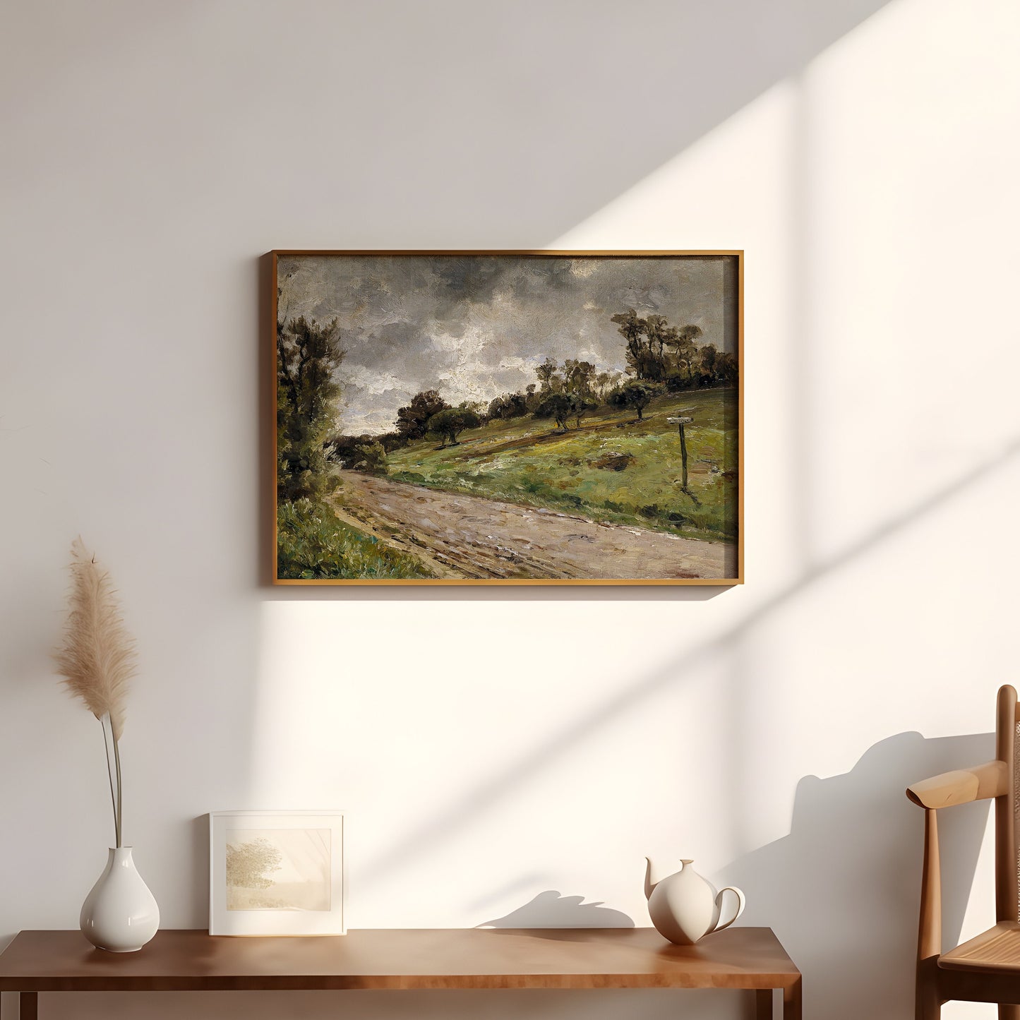 Rustic Landscape,  - Country Road, original antique painting, oil, vintage, Printable art instant download, SKU  144-CH