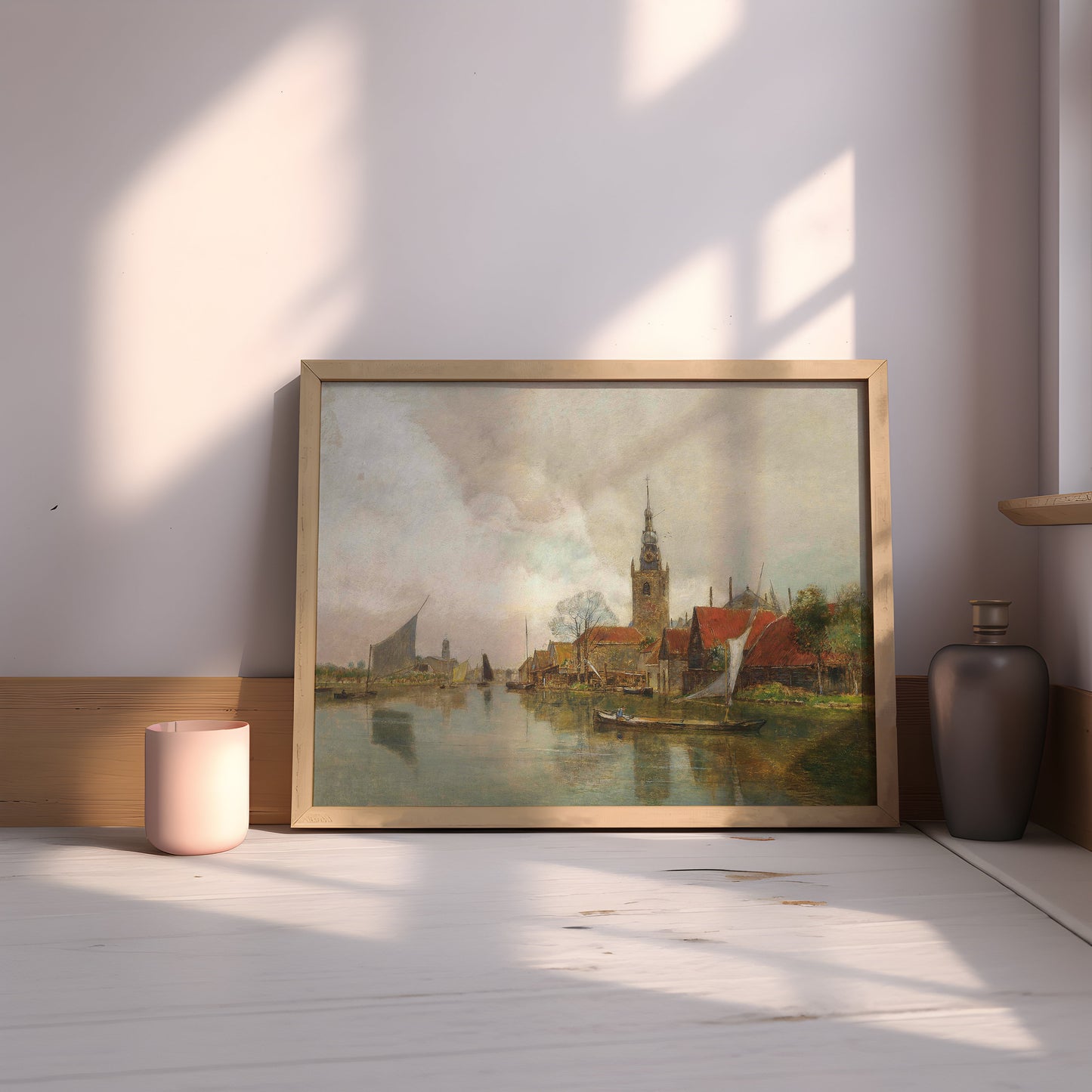 Rudolf Ribarz River in Rotterdam, Urban Landscape, original antique painting oil, vintage, Printable art instant download,  SKU  159-RR