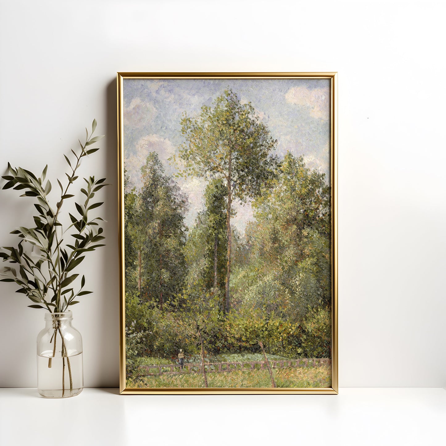 Rustic Landscape, Camille Pissarro -  Pappeln, original antique painting, oil, vintage, Printable art instant download, SKU  K_CP.8