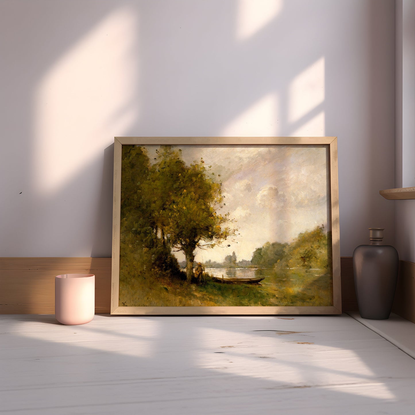 Landscape, Paul-Desire Trouillebert - A pond near, original antique painting oil, vintage, Printable art instant download, SKU  K_PDT.12