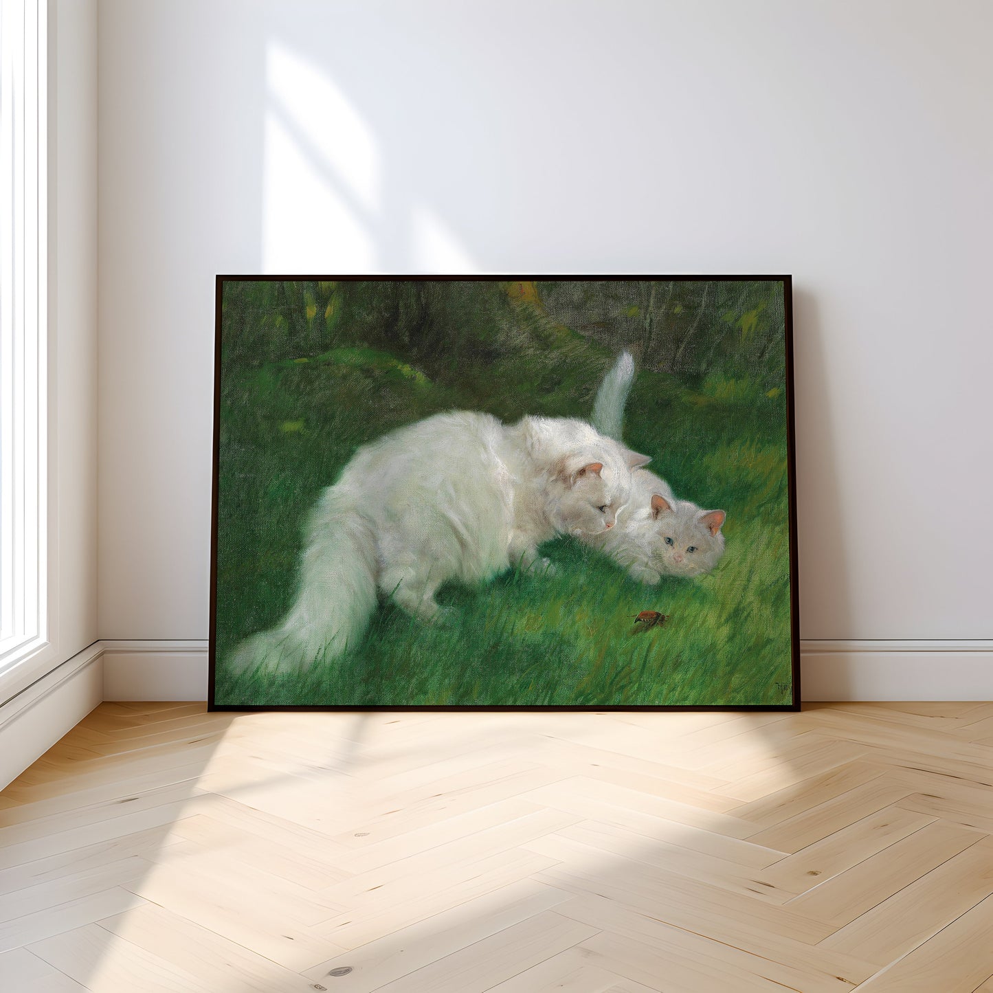 Arthur Heyer, Two Cats, oil, cute original antique painting vintage, animal lover gift, Printable art instant download,  SKU  27K_AH.27